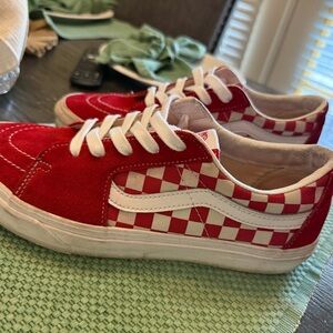 Vans Red and White Checkered Sk8 Lo Sneakers